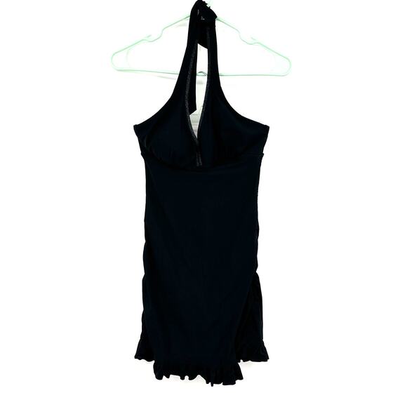Assets by Spanx‎ Size Medium Swimsuit Black Swim Dress Halter Ruffles One Piece - Picture 1 of 5